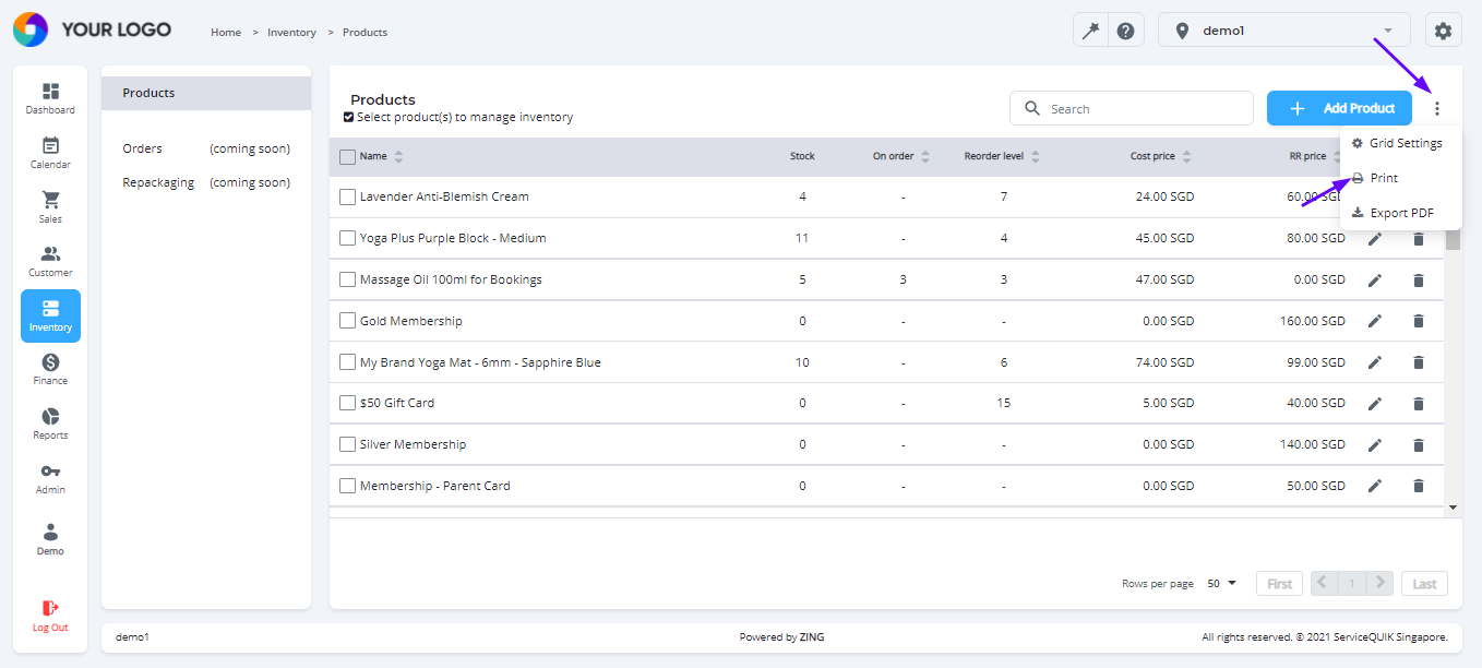 How to print the Products List? ZING Help Center